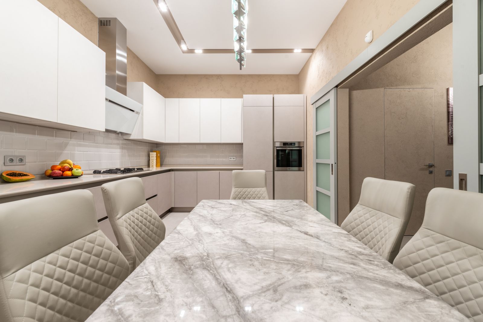 Marble counters and custom cabinetry