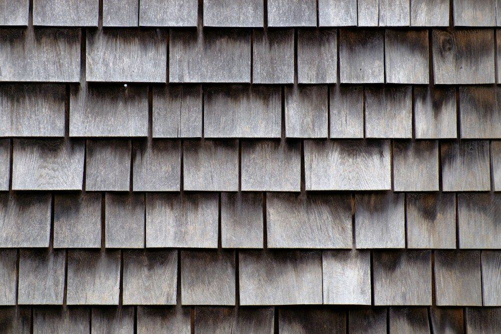 Weathered, split cedar shake roofing