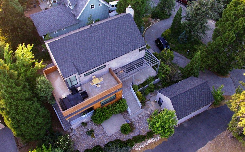 Aerial drone photo looking down on a house roof